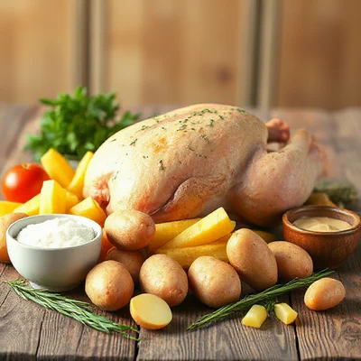 Brathähnchen mit Pommes